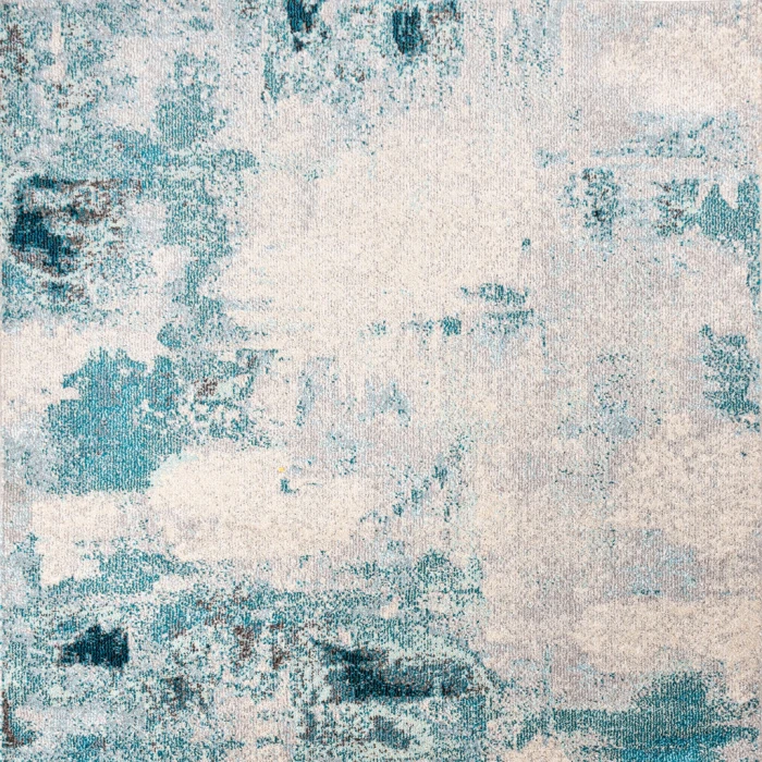 Contemporary POP Modern Abstract Vintage Cream/Blue 4' Square Area Rug