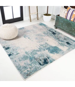 Jonathany Contemporary Pop CTP104A Cream/Blue Area Rug 6 ft. X 6 ft. Square
