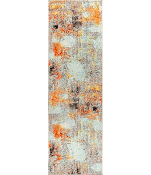 Contemporary POP Modern Abstract Vintage Cream/Orange 2 ft. x 8 ft. Runner Rug