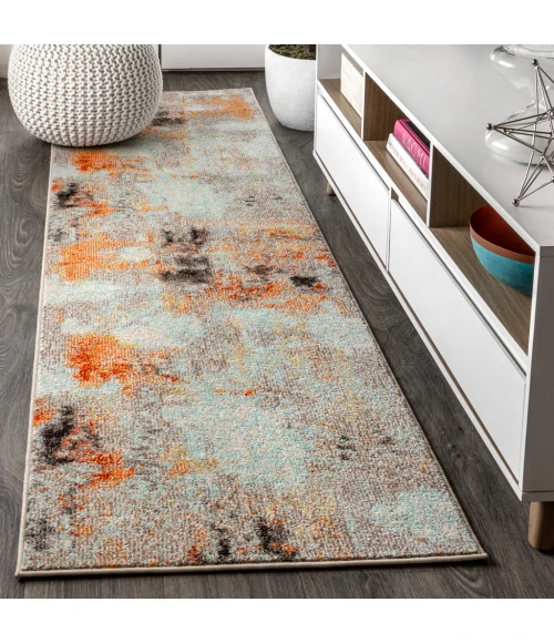 Contemporary POP Modern Abstract Vintage Cream/Orange 2 ft. x 8 ft. Runner Rug