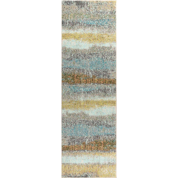 Contemporary POP Modern Abstract Vintage Cream/Yellow 2 ft. x 8 ft. Runner Rug