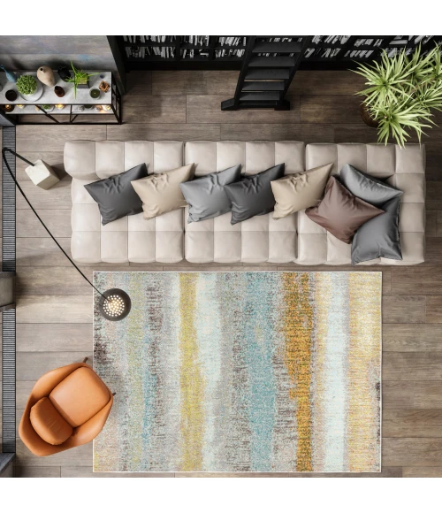 Contemporary POP Modern Abstract Vintage Cream/Yellow 8 ft. x 10 ft. Area Rug