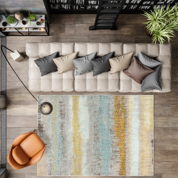 Contemporary POP Modern Abstract Vintage Cream/Yellow 4 ft. x 6 ft. Area Rug