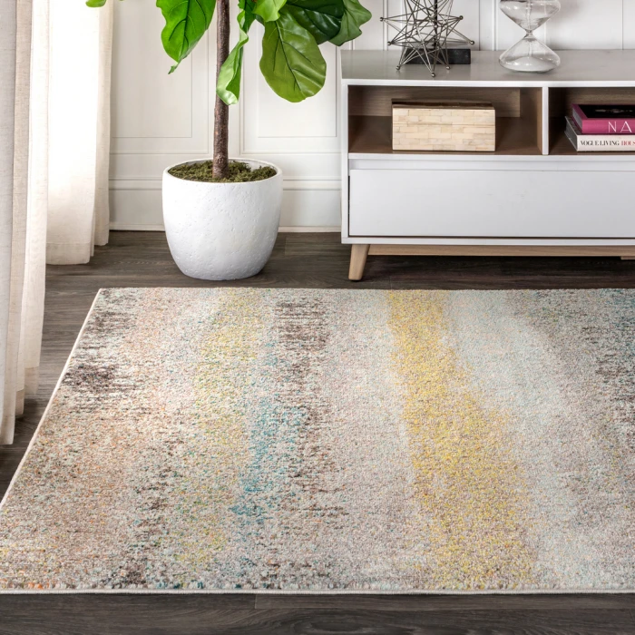 Contemporary POP Modern Abstract Vintage Cream/Yellow 4 ft. x 6 ft. Area Rug