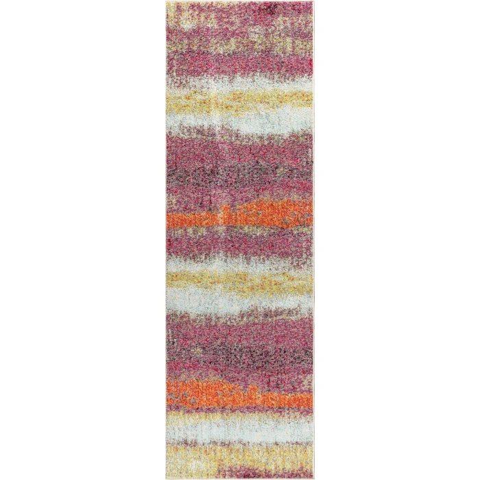 Contemporary POP Modern Abstract Vintage Cream/Pink 2 ft. x 8 ft. Runner Rug