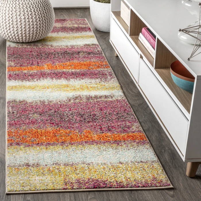 Contemporary POP Modern Abstract Vintage Cream/Pink 2 ft. x 8 ft. Runner Rug