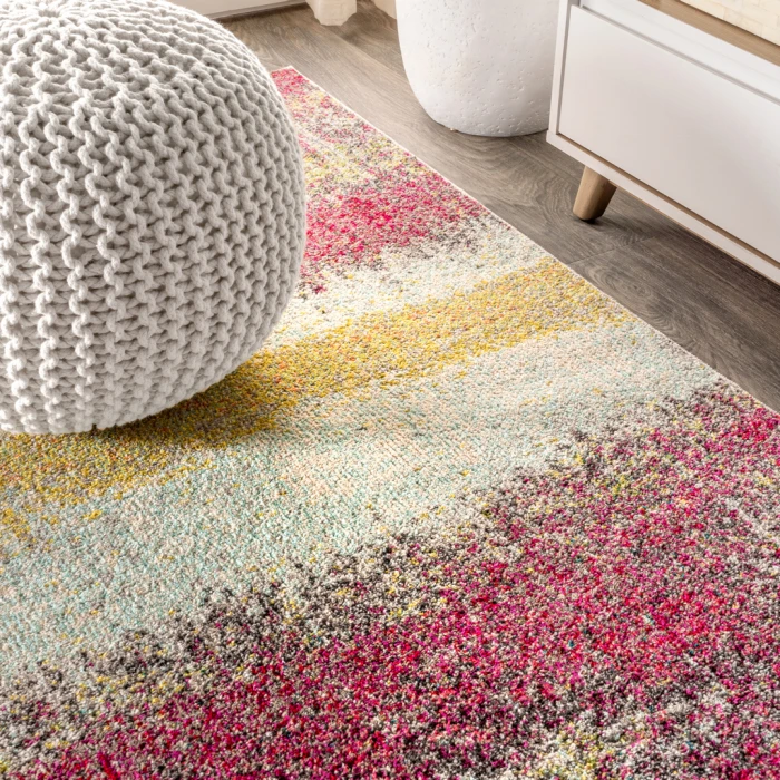 Contemporary POP Modern Abstract Vintage Cream/Pink 4 ft. x 6 ft. Area Rug