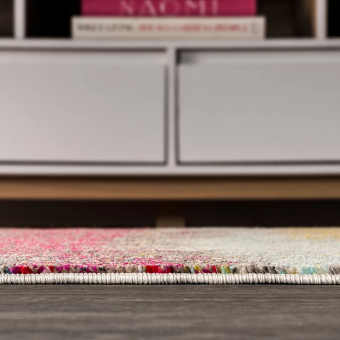 Contemporary POP Modern Abstract Vintage Cream/Pink 2 ft. x 8 ft. Runner Rug