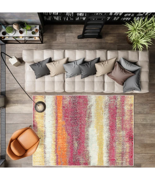 Contemporary POP Modern Abstract Vintage Cream/Pink 8 ft. x 10 ft. Area Rug