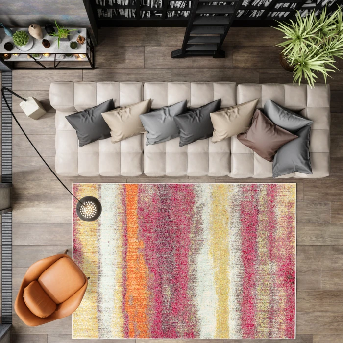 Contemporary POP Modern Abstract Vintage Cream/Pink 4 ft. x 6 ft. Area Rug