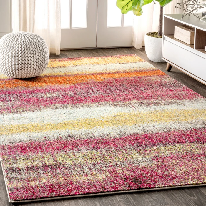 Contemporary POP Modern Abstract Vintage Cream/Pink 4 ft. x 6 ft. Area Rug