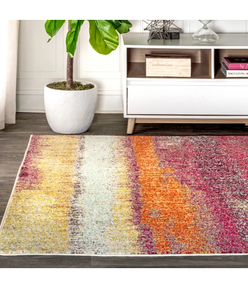 Contemporary POP Modern Abstract Vintage Cream/Pink 8 ft. x 10 ft. Area Rug