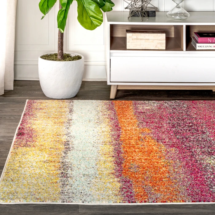 Contemporary POP Modern Abstract Vintage Cream/Pink 4 ft. x 6 ft. Area Rug