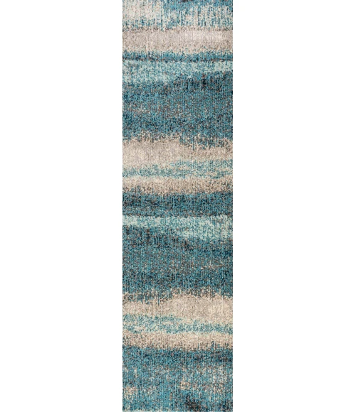 Contemporary POP Modern Abstract Vintage Cream/Turquoise 2 ft. x 8 ft. Runner Rug