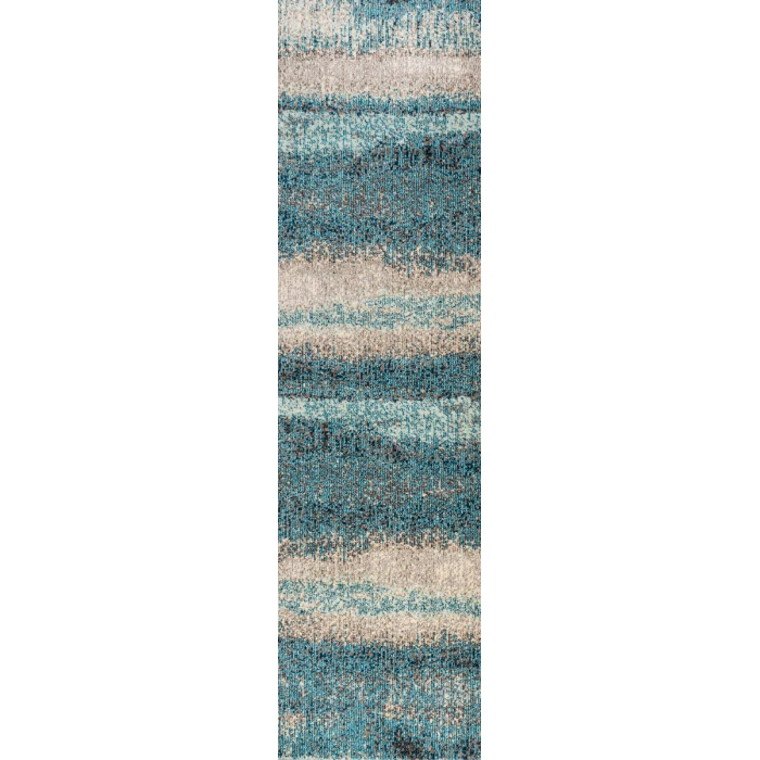 Contemporary POP Modern Abstract Vintage Cream/Turquoise 2 ft. x 8 ft. Runner Rug