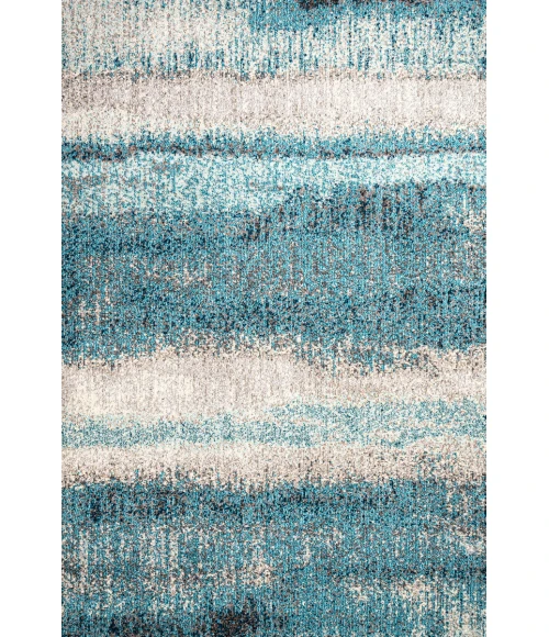 Contemporary POP Modern Abstract Vintage Cream/Turquoise 5 ft. x 8 ft. Area Rug