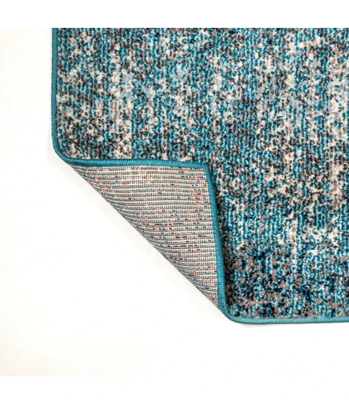 Contemporary POP Modern Abstract Vintage Cream/Turquoise 5 ft. x 8 ft. Area Rug