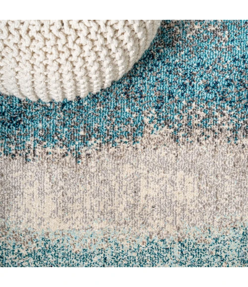 Contemporary POP Modern Abstract Vintage Cream/Turquoise 5 ft. x 8 ft. Area Rug