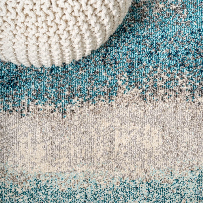 Contemporary POP Modern Abstract Vintage Cream/Turquoise 4 ft. x 6 ft. Area Rug