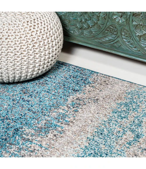 Contemporary POP Modern Abstract Vintage Cream/Turquoise 5 ft. x 8 ft. Area Rug