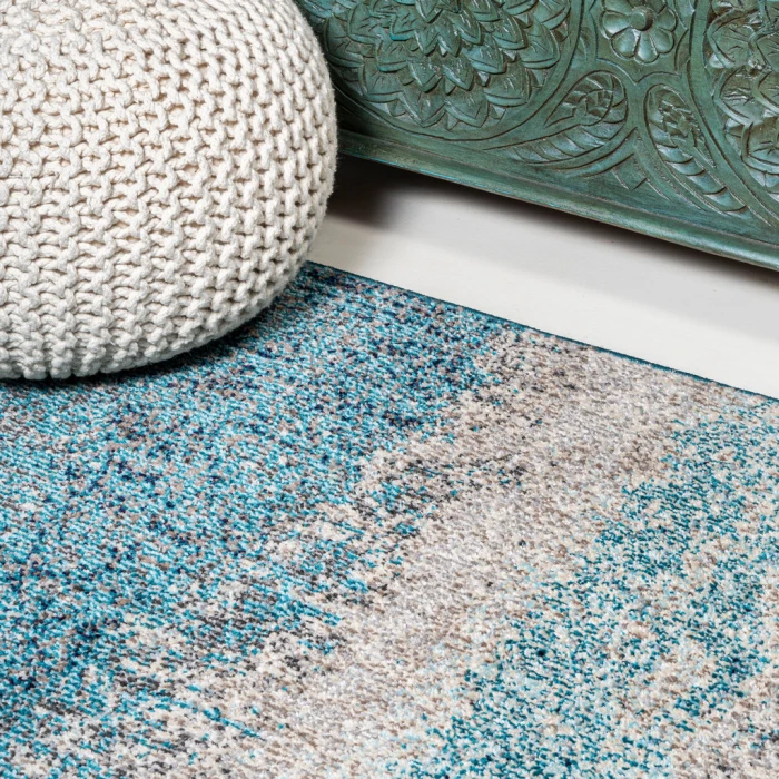 Contemporary POP Modern Abstract Vintage Cream/Turquoise 4 ft. x 6 ft. Area Rug