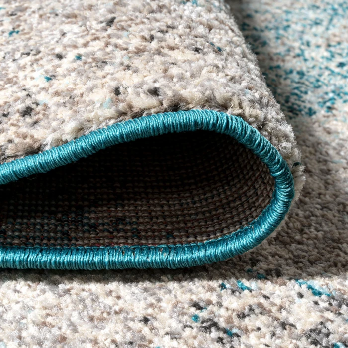 Contemporary POP Modern Abstract Vintage Cream/Turquoise 2 ft. x 8 ft. Runner Rug