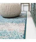 Contemporary POP Modern Abstract Vintage Cream/Turquoise 2 ft. x 8 ft. Runner Rug