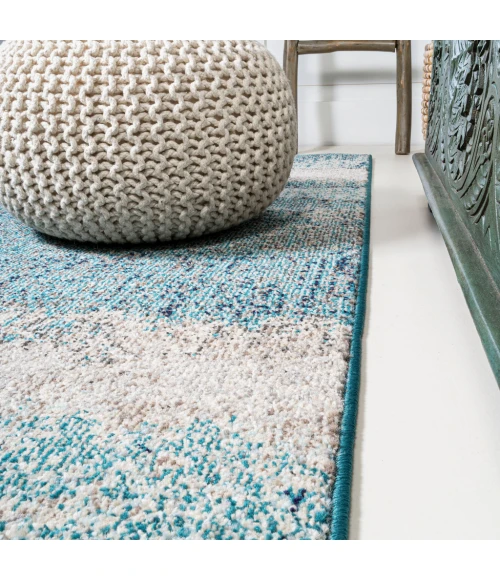 Contemporary POP Modern Abstract Vintage Cream/Turquoise 2 ft. x 8 ft. Runner Rug