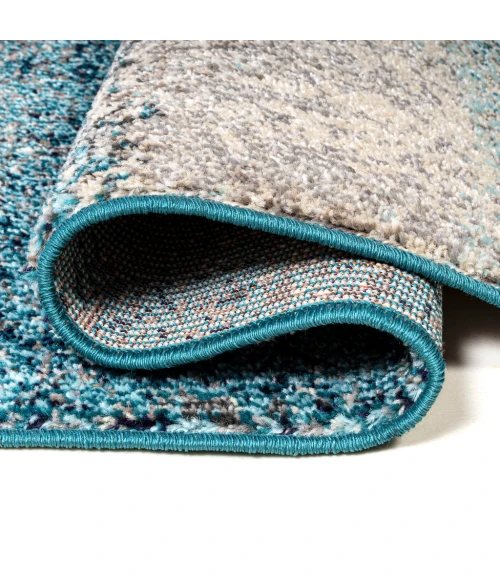 Contemporary POP Modern Abstract Vintage Cream/Turquoise 2 ft. x 8 ft. Runner Rug