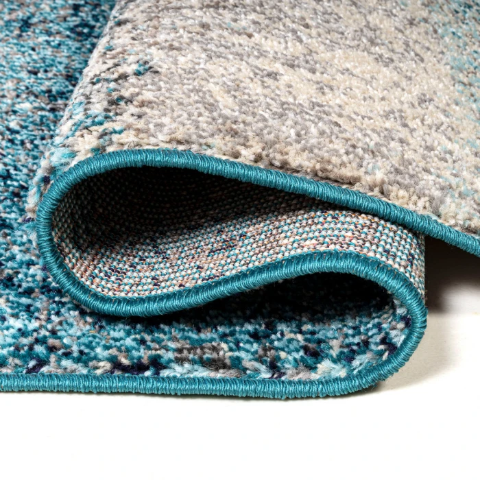 Contemporary POP Modern Abstract Vintage Cream/Turquoise 2 ft. x 8 ft. Runner Rug