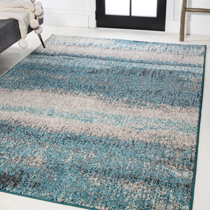 Contemporary POP Modern Abstract Vintage Cream/Turquoise 4 ft. x 6 ft. Area Rug