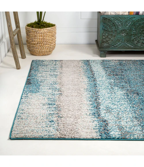 Contemporary POP Modern Abstract Vintage Cream/Turquoise 5 ft. x 8 ft. Area Rug