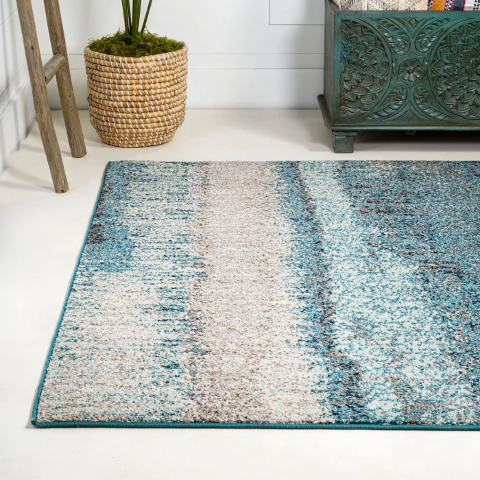 Contemporary POP Modern Abstract Vintage Cream/Turquoise 4 ft. x 6 ft. Area Rug