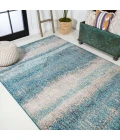 Contemporary POP Modern Abstract Vintage Cream/Turquoise 5 ft. x 8 ft. Area Rug
