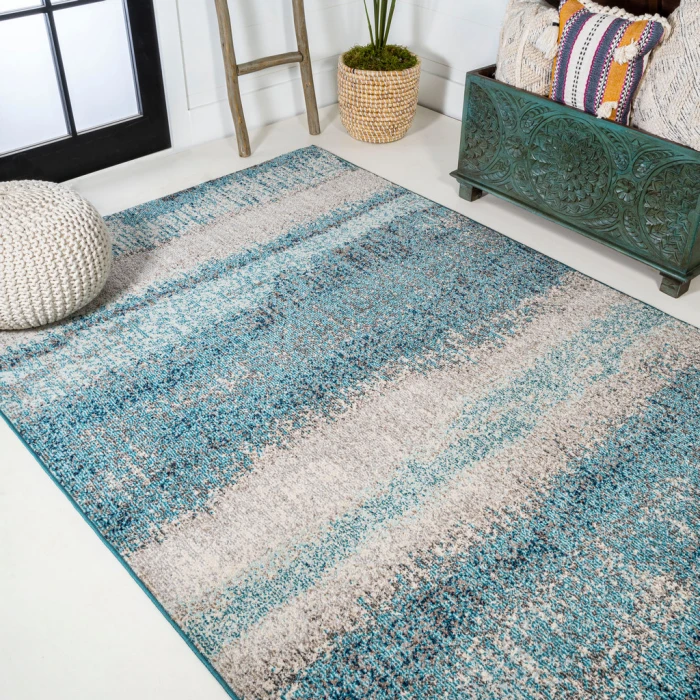 Contemporary POP Modern Abstract Vintage Cream/Turquoise 4 ft. x 6 ft. Area Rug