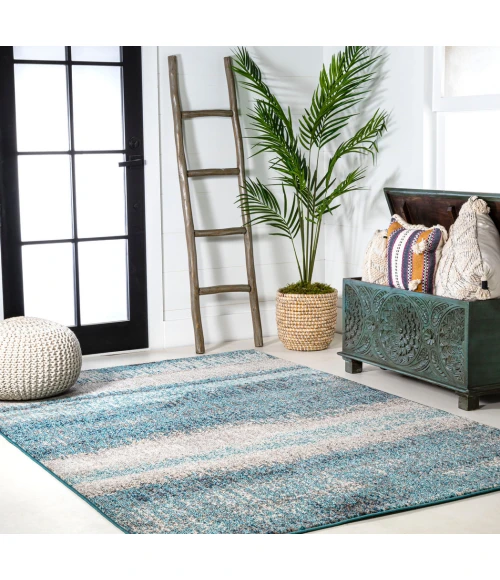 Contemporary POP Modern Abstract Vintage Cream/Turquoise 5 ft. x 8 ft. Area Rug