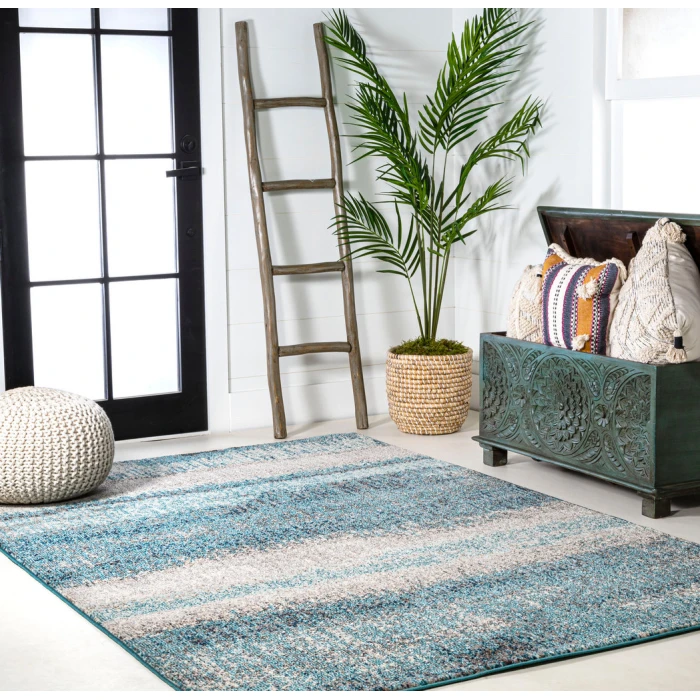 Contemporary POP Modern Abstract Vintage Cream/Turquoise 4 ft. x 6 ft. Area Rug