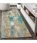 Contemporary POP Modern Abstract Vintage Waterfall Blue/Brown/Orange 2 ft. x 8 ft. Runner Rug
