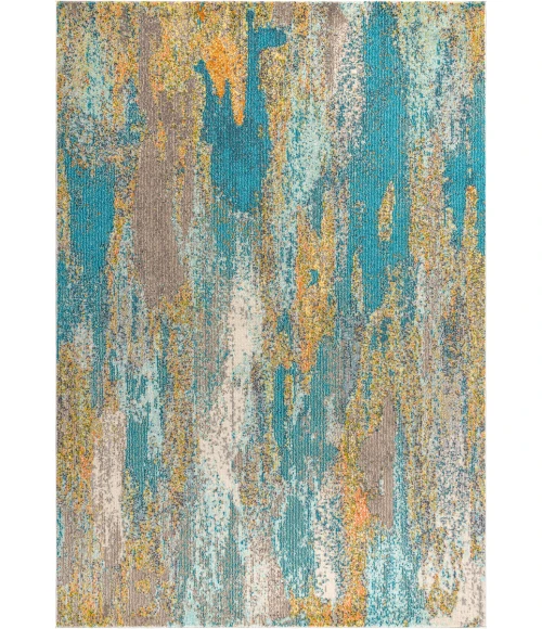 Contemporary POP Modern Abstract Vintage Waterfall Blue/Brown/Orange 8 ft. x 10 ft. Area Rug