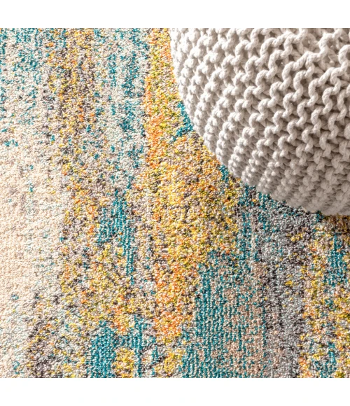 Contemporary POP Modern Abstract Vintage Waterfall Blue/Brown/Orange 8 ft. x 10 ft. Area Rug