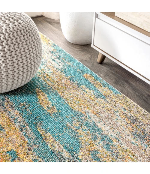 Contemporary POP Modern Abstract Vintage Waterfall Blue/Brown/Orange 8 ft. x 10 ft. Area Rug