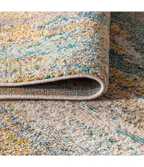 Contemporary POP Modern Abstract Vintage Waterfall Blue/Brown/Orange 8 ft. x 10 ft. Area Rug