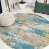 Jonathany Contemporary Pop CTP106A Blue/Brown/Orange Area Rug 5 ft. 3 in. X 5 ft. 3 in. Round