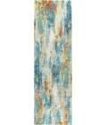 Contemporary POP Modern Abstract Vintage Waterfall Blue/Cream/Yellow 2 ft. x 8 ft. Runner Rug