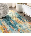 Contemporary POP Modern Abstract Vintage Waterfall Blue/Cream/Yellow 8 ft. x 10 ft. Area Rug