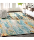 Contemporary POP Modern Abstract Vintage Waterfall Blue/Cream/Yellow 8 ft. x 10 ft. Area Rug