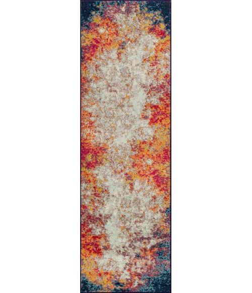 Contemporary POP Modern Abstract Vintage Waterfall Cream/Blue 2 ft. x 8 ft. Runner Rug