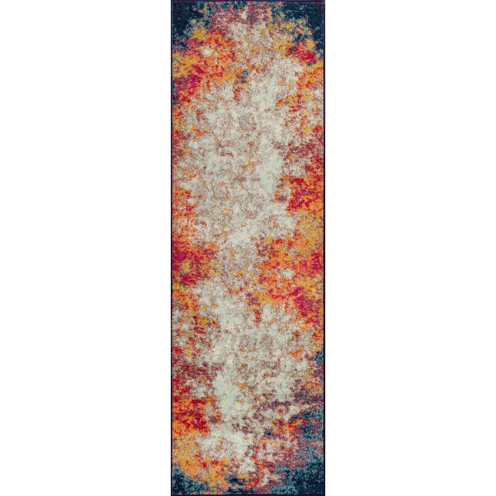Contemporary POP Modern Abstract Vintage Waterfall Cream/Blue 2 ft. x 8 ft. Runner Rug