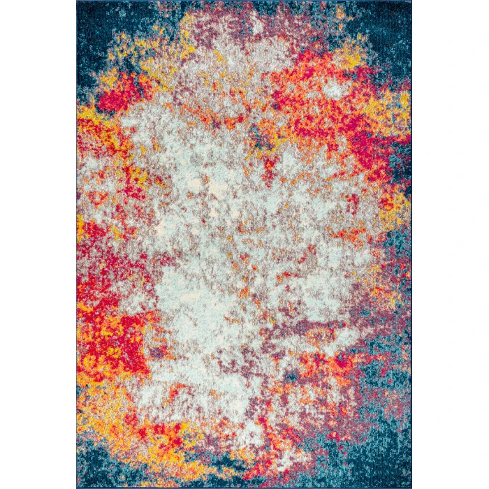 Contemporary POP Modern Abstract Cream/Blue 3 ft. x 5 ft. Area Rug