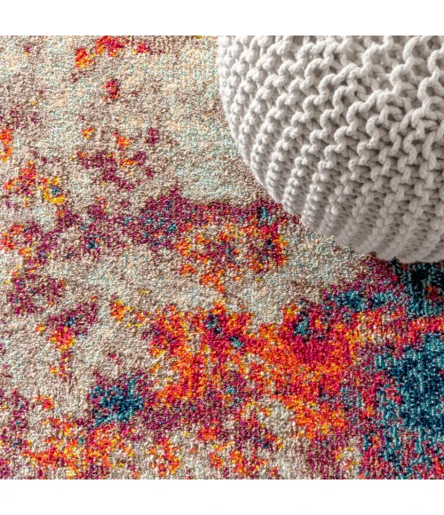 Contemporary POP Modern Abstract Cream/Blue 8 ft. x 10 ft. Area Rug